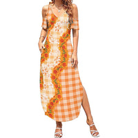 Orange Hawaii Palaka Family Matching Summer Maxi Dress and Hawaiian Shirt Hawaiian Ilima Lei LT05 Mom's Dress Orange - Polynesian Pride