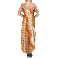 Orange Hawaii Palaka Family Matching Summer Maxi Dress and Hawaiian Shirt Hawaiian Ilima Lei LT05 - Polynesian Pride