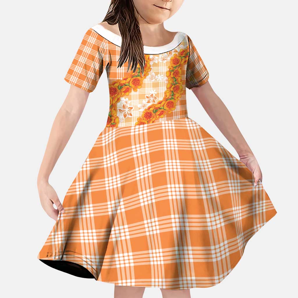 Orange Hawaii Palaka Family Matching Tank Maxi Dress and Hawaiian Shirt Hawaiian Ilima Lei LT05 Daughter's Dress Orange - Polynesian Pride