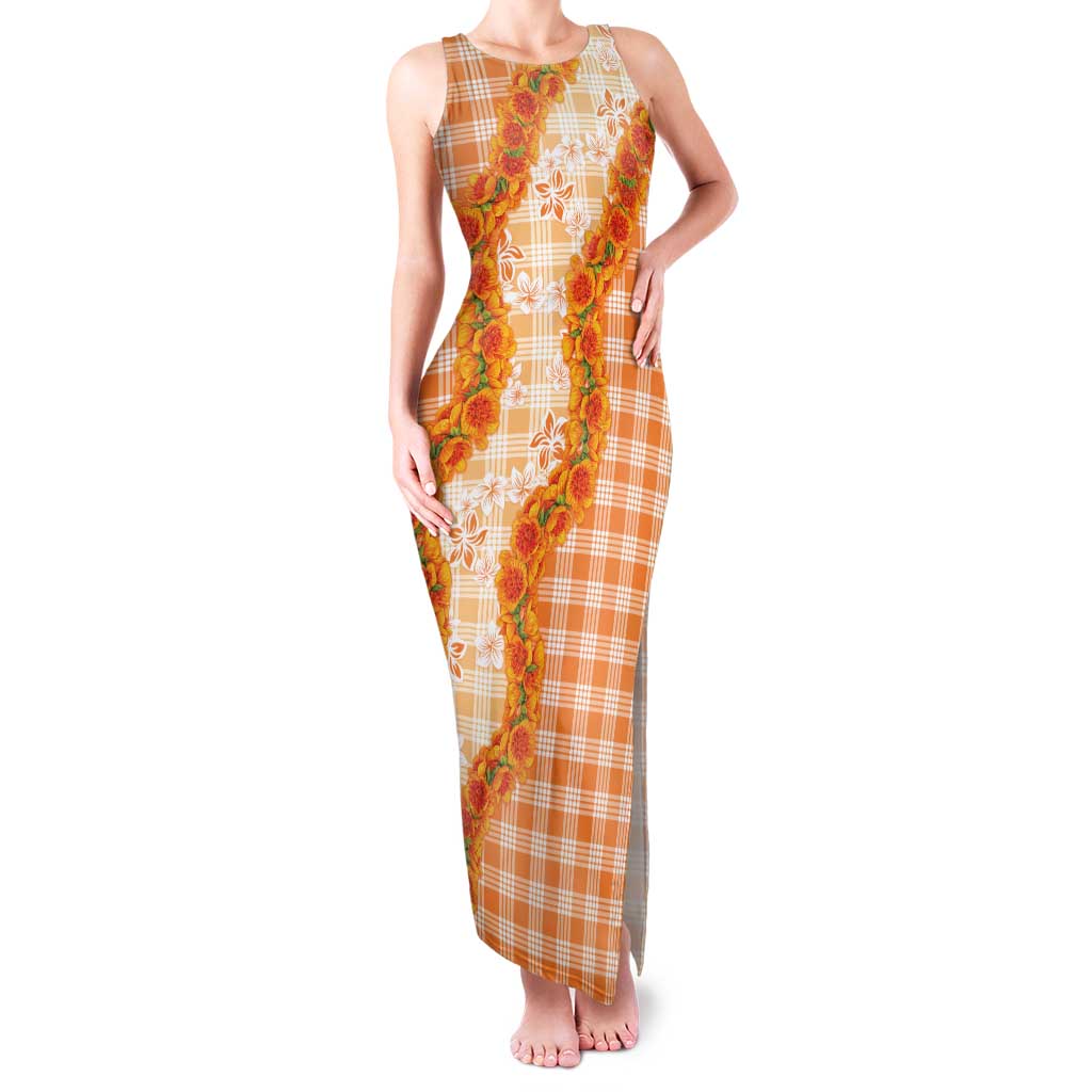 Orange Hawaii Palaka Family Matching Tank Maxi Dress and Hawaiian Shirt Hawaiian Ilima Lei LT05 Mom's Dress Orange - Polynesian Pride