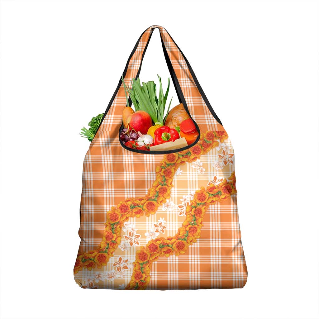 Orange Hawaii Palaka Grocery Bag Hawaiian Ilima Lei