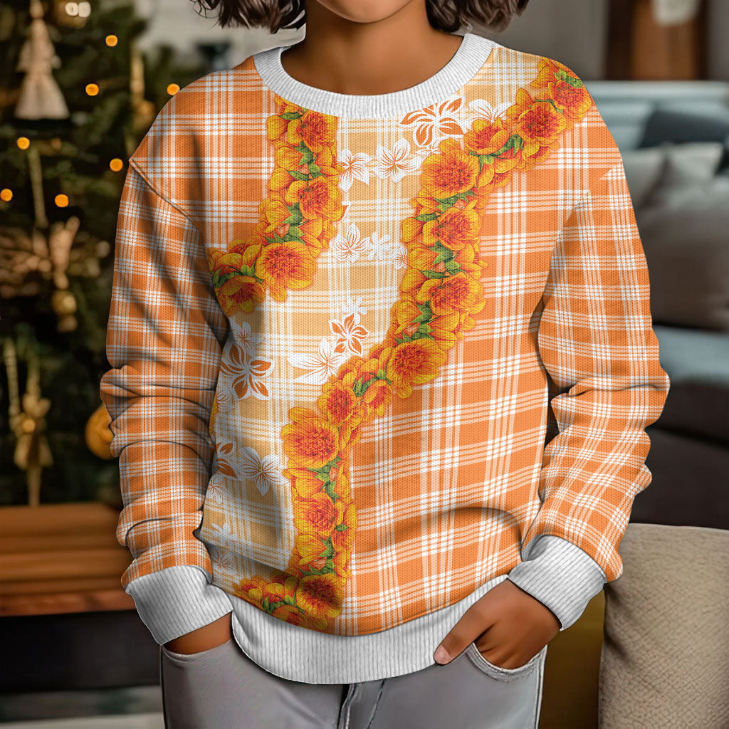 Orange Hawaii Palaka Kid Ugly Christmas Sweater Hawaiian Ilima Lei LT05 - Polynesian Pride