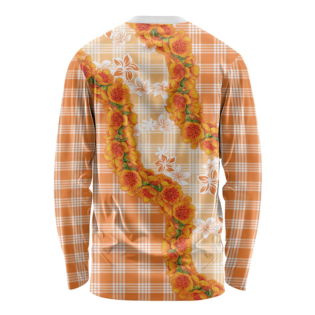 Orange Hawaii Palaka Long Sleeve Shirt Hawaiian Ilima Lei