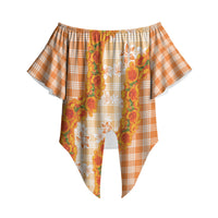 Orange Hawaii Palaka Off Shoulder Wrap Waist Top Hawaiian Ilima Lei LT05 Orange - Polynesian Pride