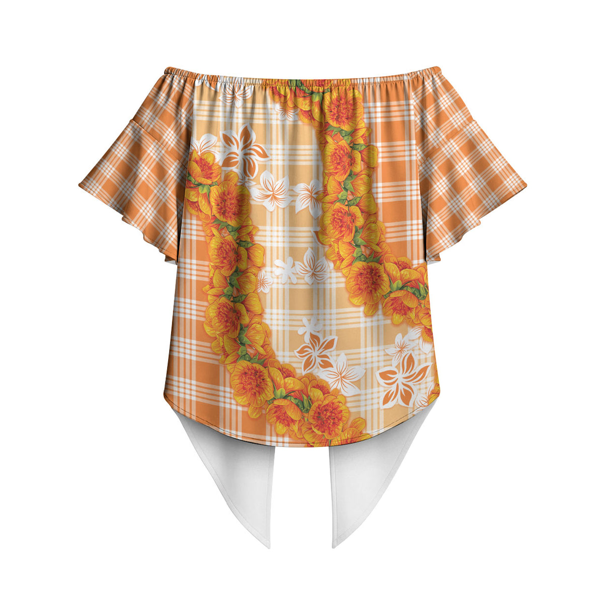 Orange Hawaii Palaka Off Shoulder Wrap Waist Top Hawaiian Ilima Lei LT05 - Polynesian Pride