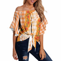 Orange Hawaii Palaka Off Shoulder Wrap Waist Top Hawaiian Ilima Lei LT05 - Polynesian Pride