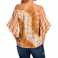 Orange Hawaii Palaka Off Shoulder Wrap Waist Top Hawaiian Ilima Lei LT05 - Polynesian Pride