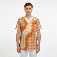 Orange Hawaii Palaka Scrub Top Hawaiian Ilima Lei