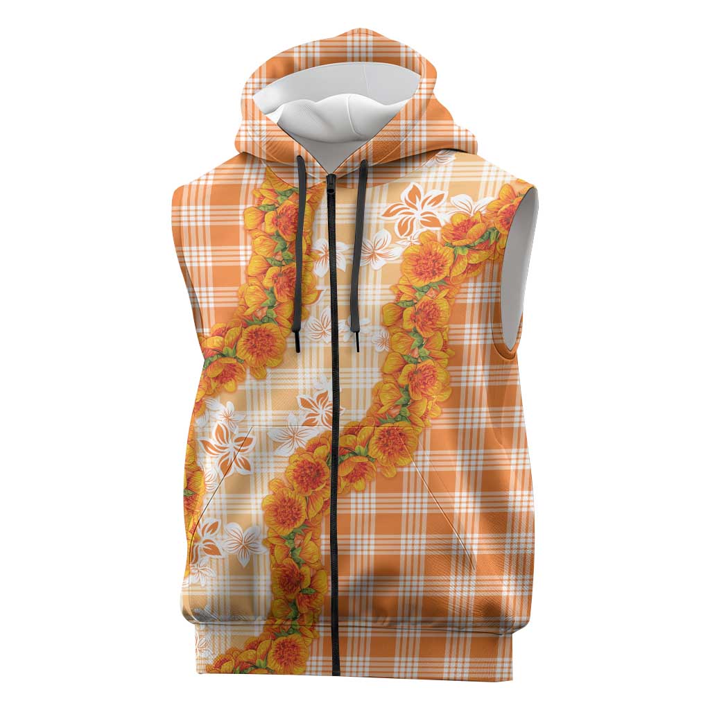 Orange Hawaii Palaka Sleeveless Zip Hoodie Hawaiian Ilima Lei