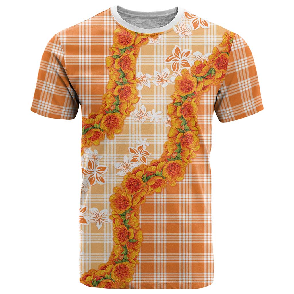 Orange Hawaii Palaka T Shirt Hawaiian Ilima Lei LT05 Orange - Polynesian Pride