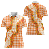 Orange Hawaii Palaka Women Polo Shirt Hawaiian Ilima Lei
