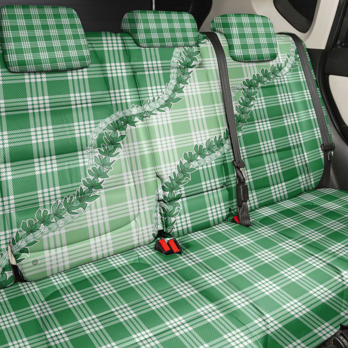 Green Hawaii Palaka Back Car Seat Cover Hawaiian Pikake Lei