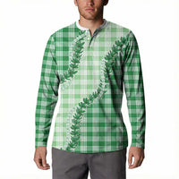 Green Hawaii Palaka Button Sweatshirt Hawaiian Pikake Lei