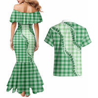 Green Hawaii Palaka Couples Matching Mermaid Dress and Hawaiian Shirt Hawaiian Pikake Lei LT05 - Polynesian Pride