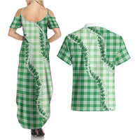 Green Hawaii Palaka Couples Matching Summer Maxi Dress and Hawaiian Shirt Hawaiian Pikake Lei LT05 - Polynesian Pride