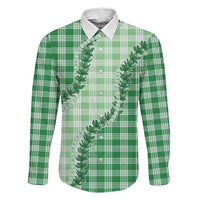 Green Hawaii Palaka Family Matching Mermaid Dress and Hawaiian Shirt Hawaiian Pikake Lei LT05 Dad's Shirt - Long Sleeve Green - Polynesian Pride