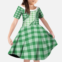 Green Hawaii Palaka Family Matching Off The Shoulder Long Sleeve Dress and Hawaiian Shirt Hawaiian Pikake Lei LT05 Daughter's Dress Green - Polynesian Pride