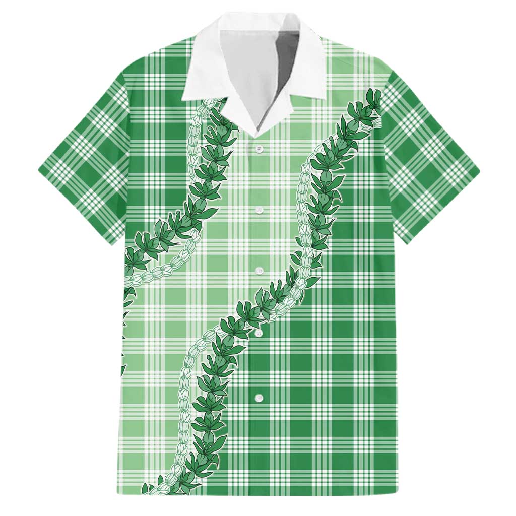 Green Hawaii Palaka Family Matching Off The Shoulder Long Sleeve Dress and Hawaiian Shirt Hawaiian Pikake Lei LT05 Dad's Shirt - Short Sleeve Green - Polynesian Pride