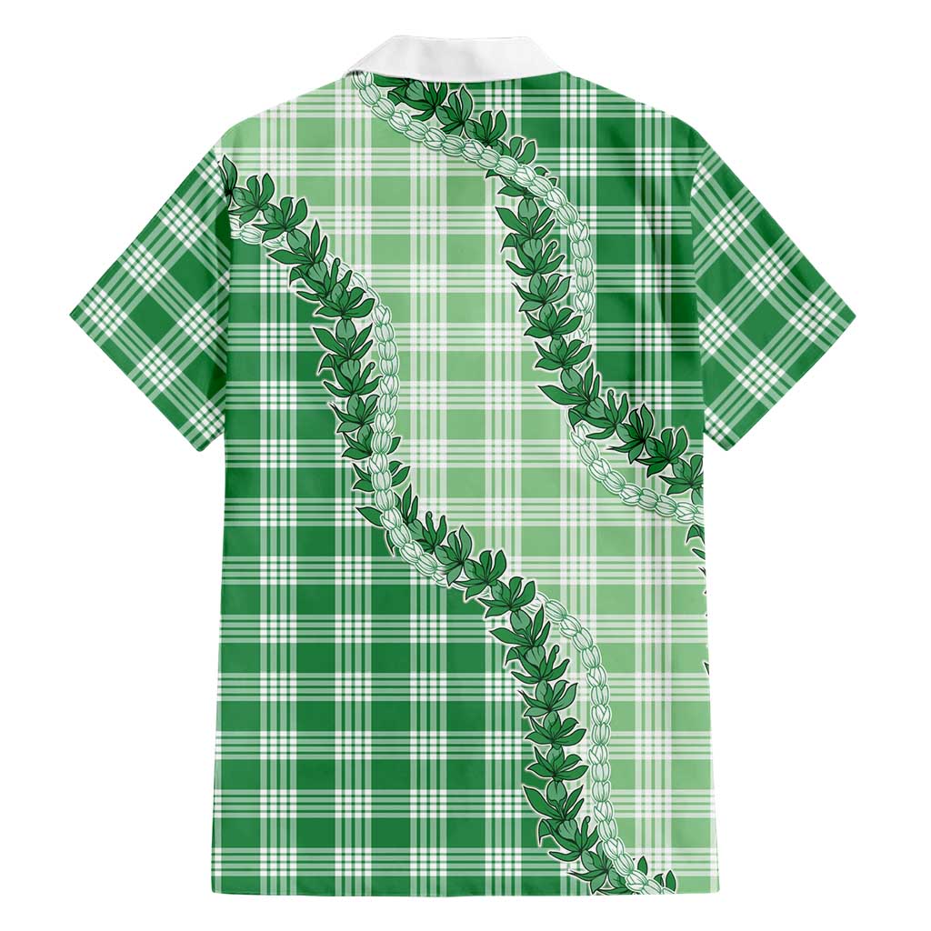 Green Hawaii Palaka Family Matching Off Shoulder Short Dress and Hawaiian Shirt Hawaiian Pikake Lei LT05 - Polynesian Pride