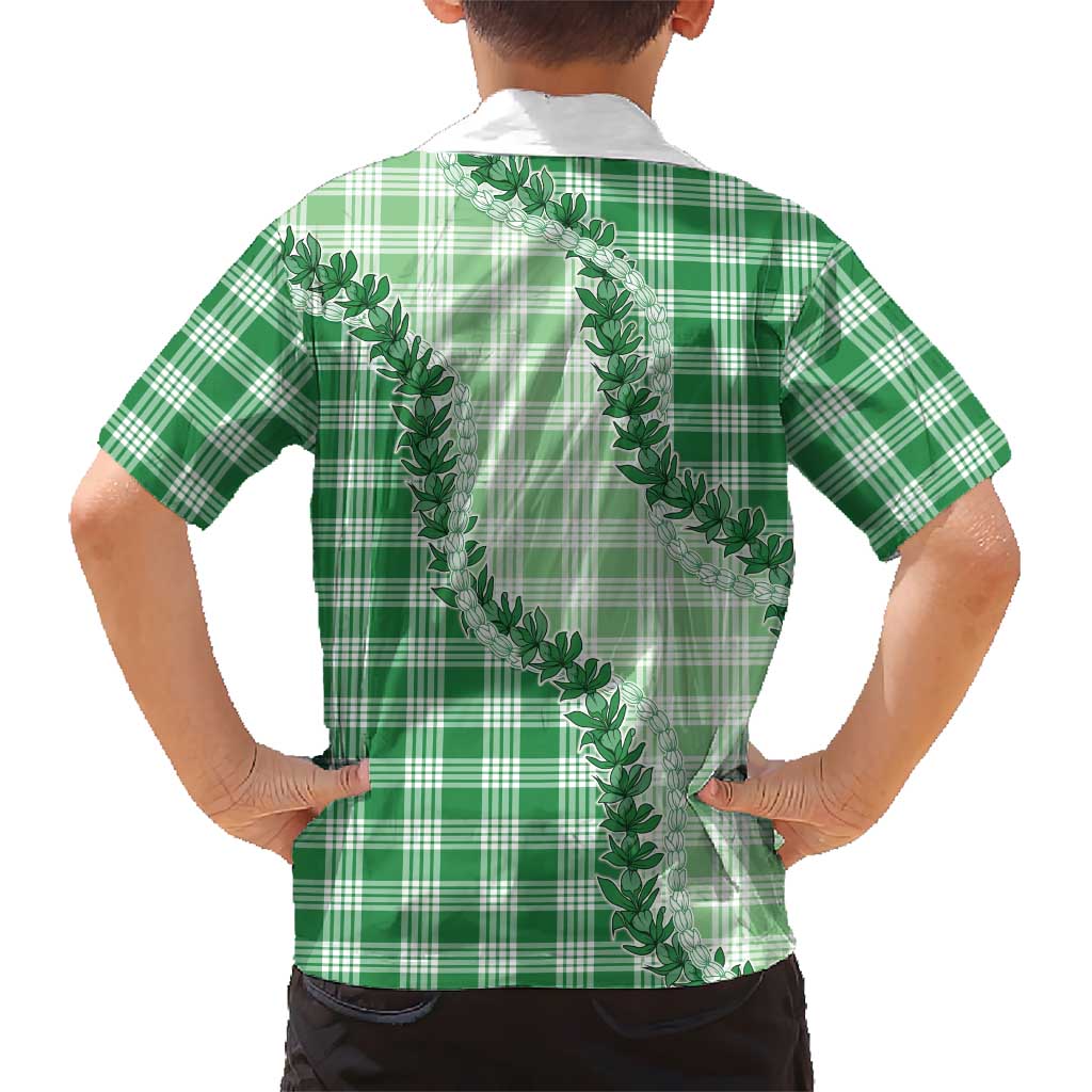 Green Hawaii Palaka Family Matching Summer Maxi Dress and Hawaiian Shirt Hawaiian Pikake Lei LT05 - Polynesian Pride