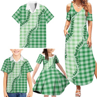Green Hawaii Palaka Family Matching Summer Maxi Dress and Hawaiian Shirt Hawaiian Pikake Lei LT05 - Polynesian Pride