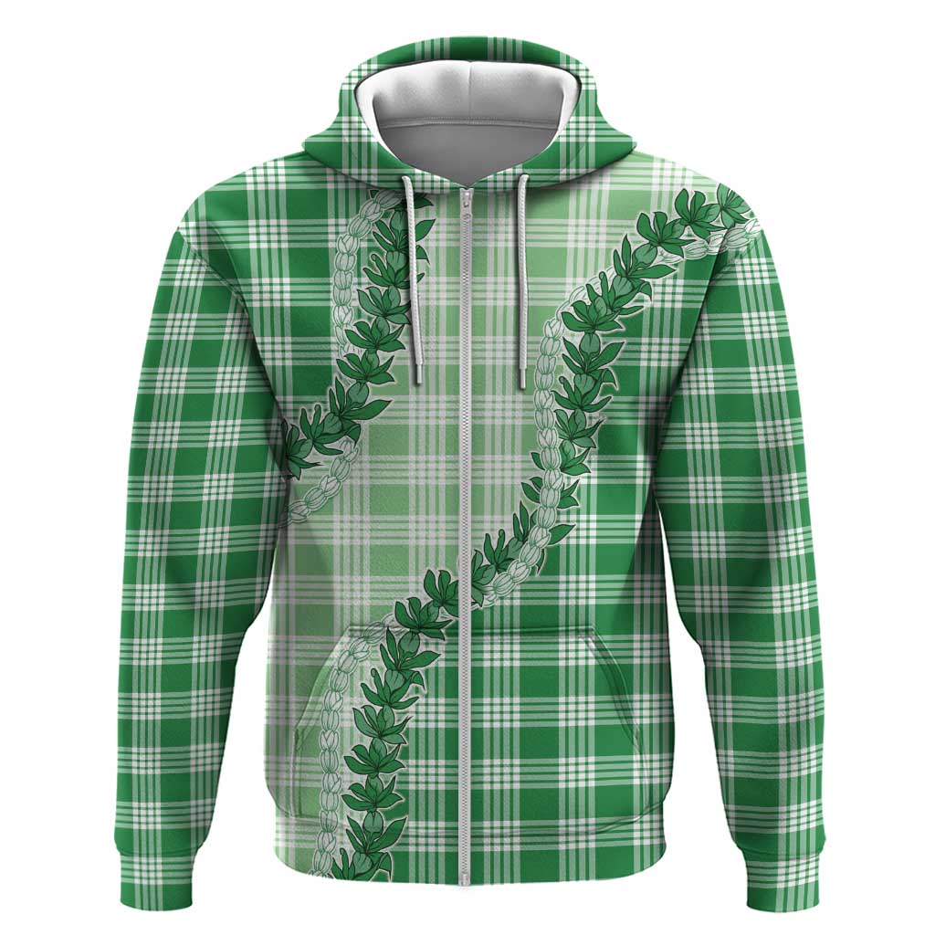 Green Hawaii Palaka Hoodie Hawaiian Pikake Lei LT05 Zip Hoodie Green - Polynesian Pride