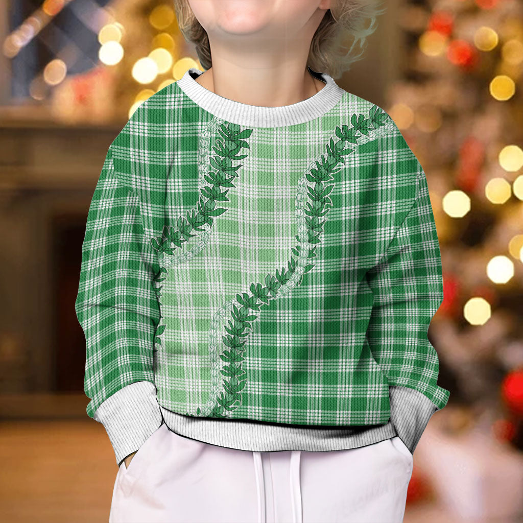 Green Hawaii Palaka Kid Ugly Christmas Sweater Hawaiian Pikake Lei LT05 - Polynesian Pride