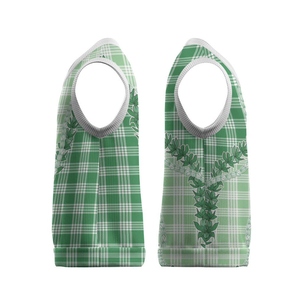 Green Hawaii Palaka Christmas Knitted V-Neck Vest Hawaiian Pikake Lei LT05 - Polynesian Pride