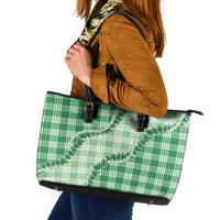 Green Hawaii Palaka Leather Tote Bag Hawaiian Pikake Lei