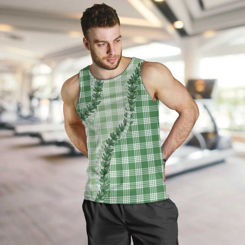 Green Hawaii Palaka Men Tank Top Hawaiian Pikake Lei