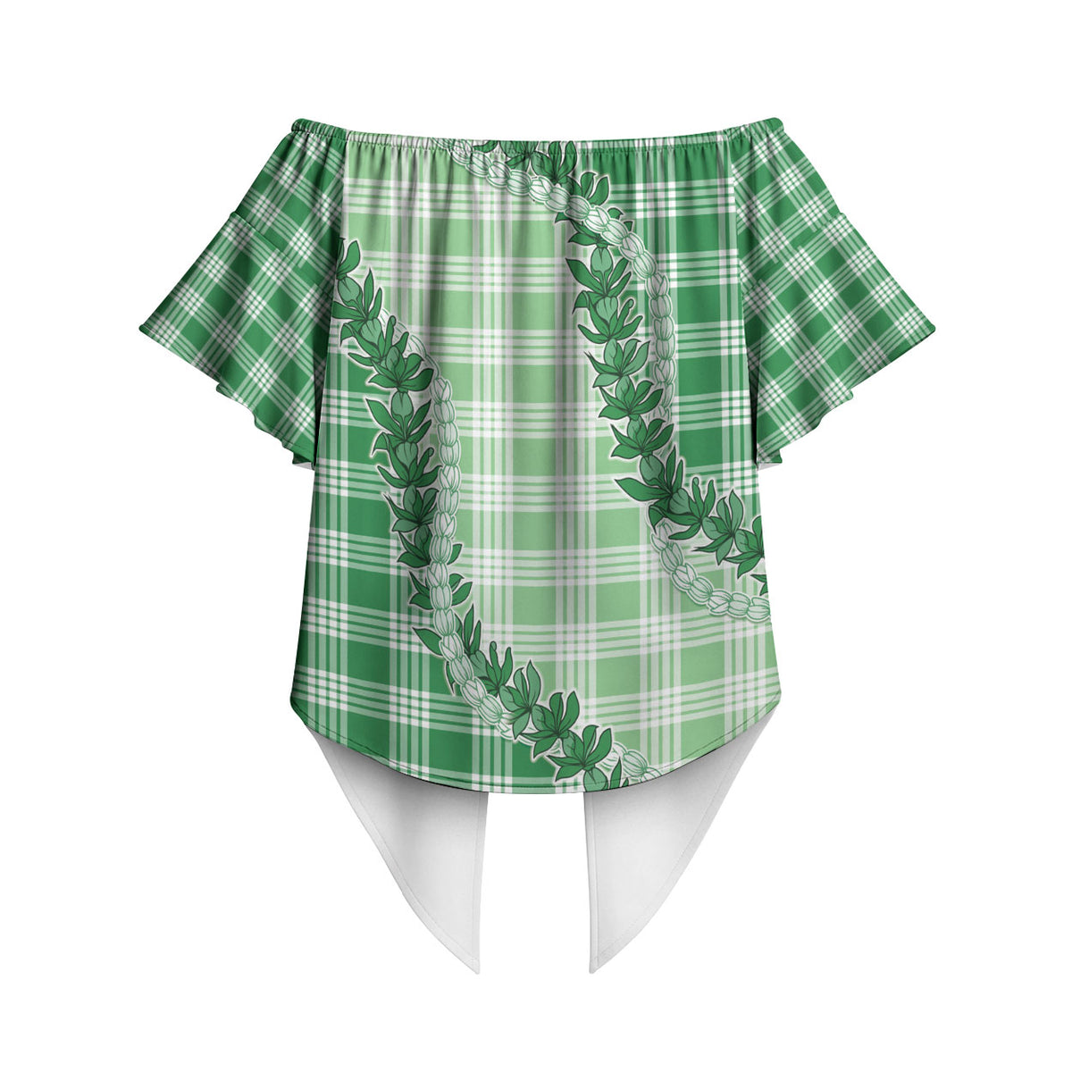 Green Hawaii Palaka Off Shoulder Wrap Waist Top Hawaiian Pikake Lei LT05 - Polynesian Pride