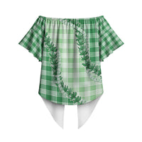 Green Hawaii Palaka Off Shoulder Wrap Waist Top Hawaiian Pikake Lei LT05 - Polynesian Pride