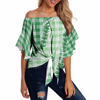 Green Hawaii Palaka Off Shoulder Wrap Waist Top Hawaiian Pikake Lei LT05 - Polynesian Pride