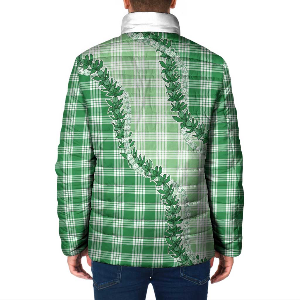 Green Hawaii Palaka Padded Jacket Hawaiian Pikake Lei