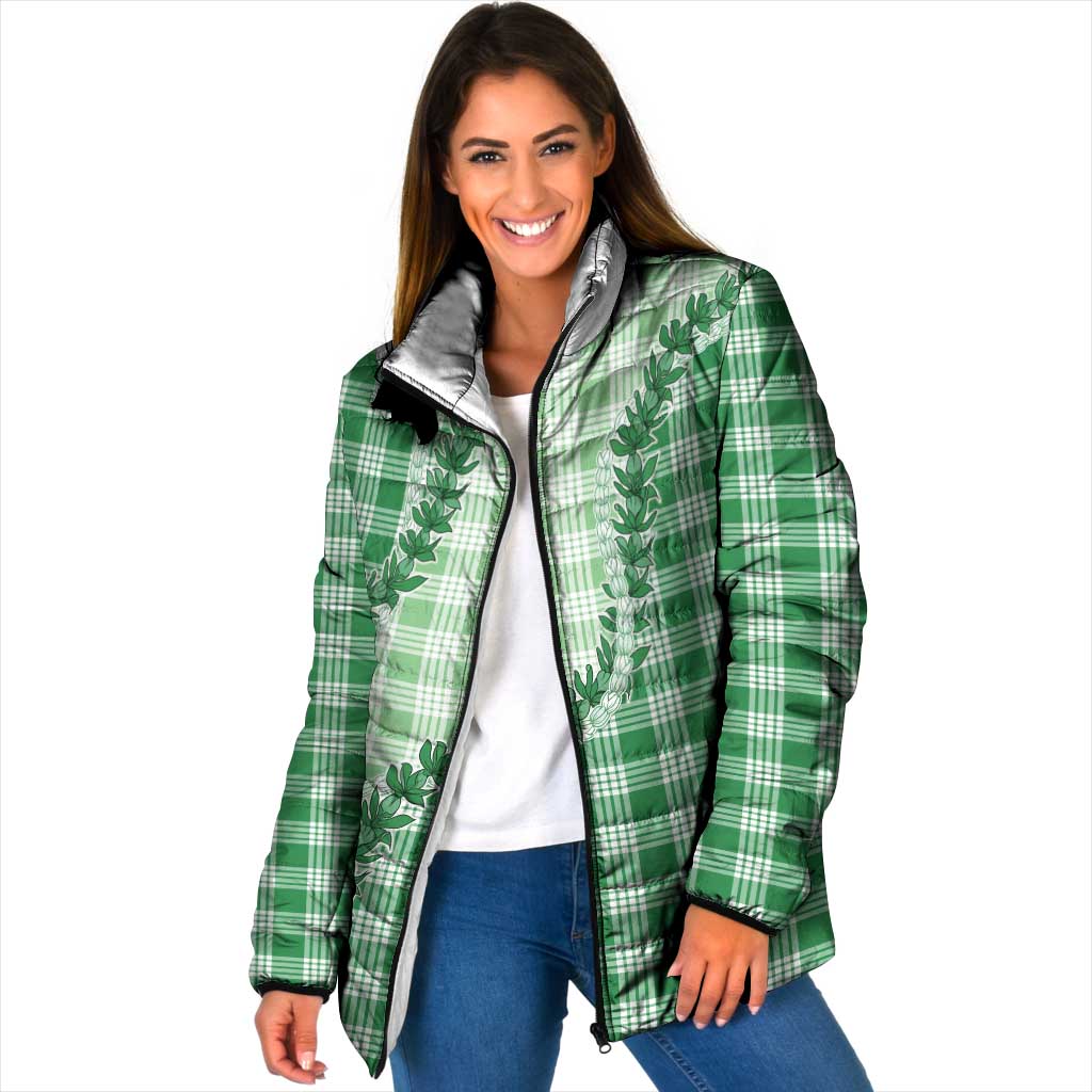 Green Hawaii Palaka Padded Jacket Hawaiian Pikake Lei