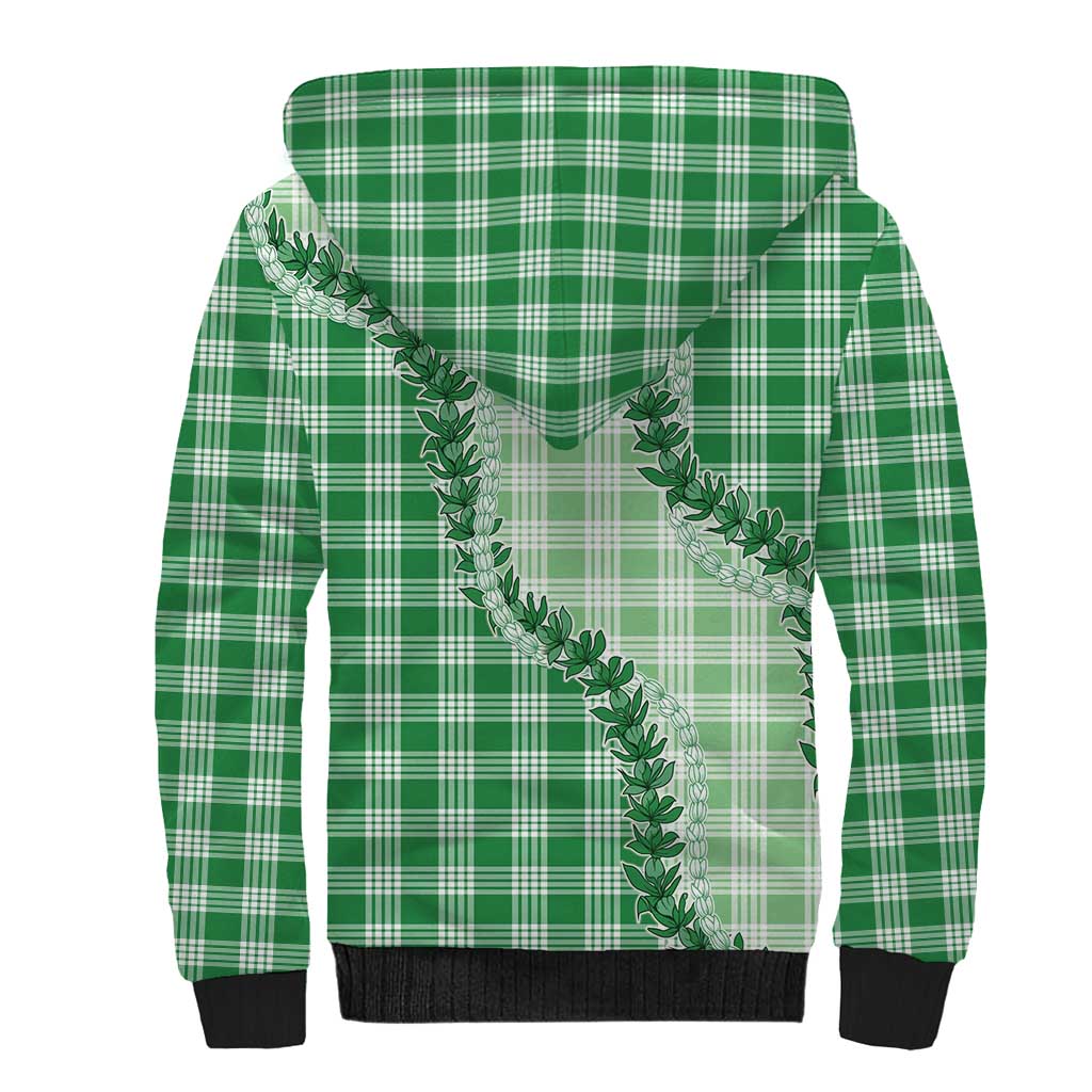 Green Hawaii Palaka Sherpa Hoodie Hawaiian Pikake Lei