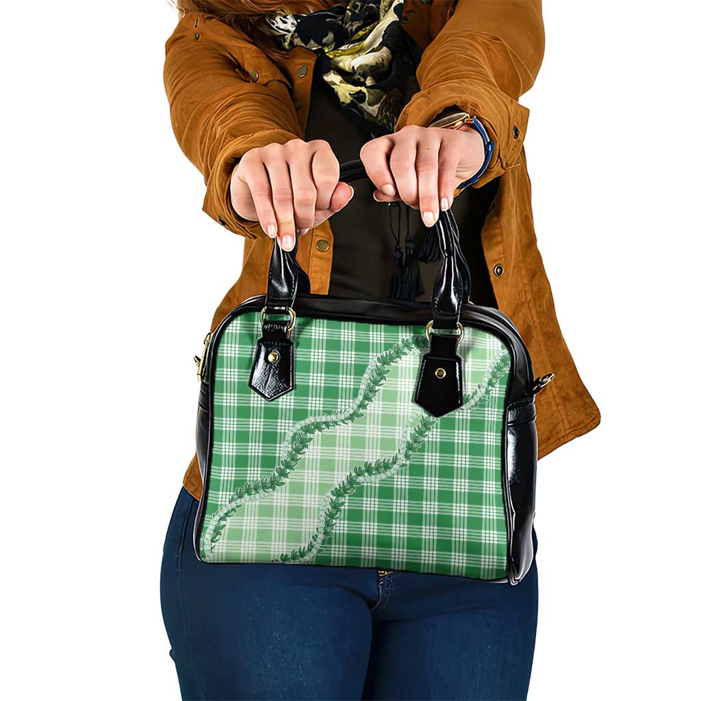 Green Hawaii Palaka Shoulder Handbag Hawaiian Pikake Lei
