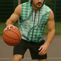 Green Hawaii Palaka Sleeveless Zip Hoodie Hawaiian Pikake Lei