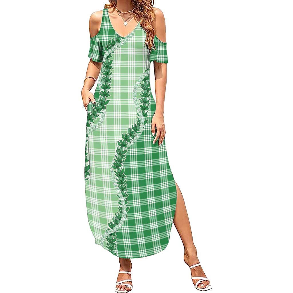 Green Hawaii Palaka Summer Maxi Dress Hawaiian Pikake Lei LT05 Women Green - Polynesian Pride