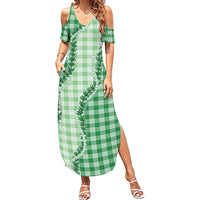 Green Hawaii Palaka Summer Maxi Dress Hawaiian Pikake Lei LT05 Women Green - Polynesian Pride
