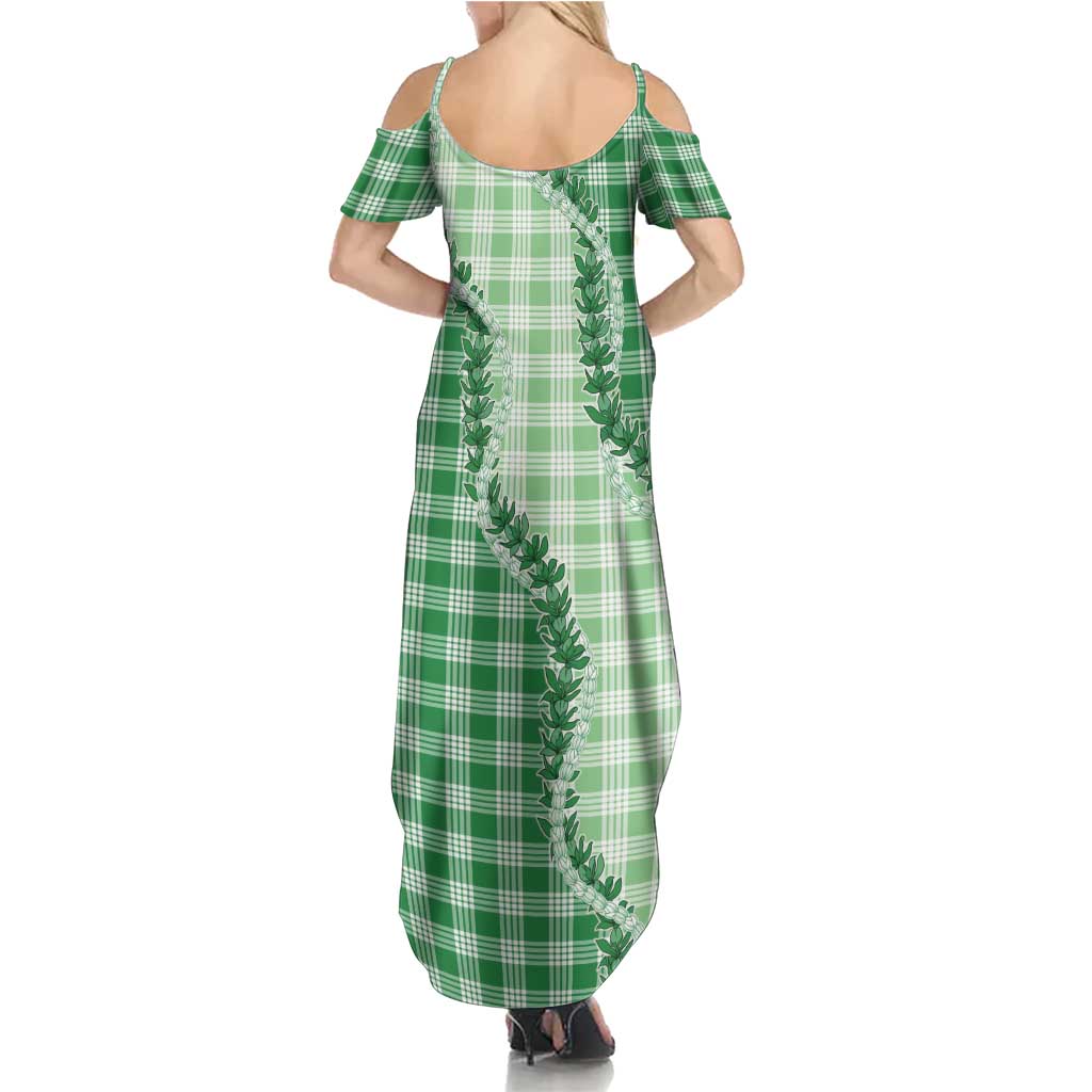 Green Hawaii Palaka Summer Maxi Dress Hawaiian Pikake Lei LT05 - Polynesian Pride