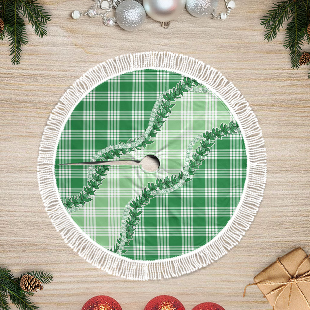 Green Hawaii Palaka Tree Skirt Hawaiian Pikake Lei