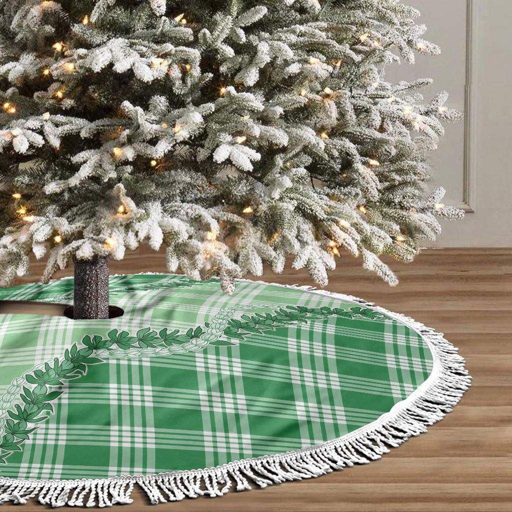 Green Hawaii Palaka Tree Skirt Hawaiian Pikake Lei