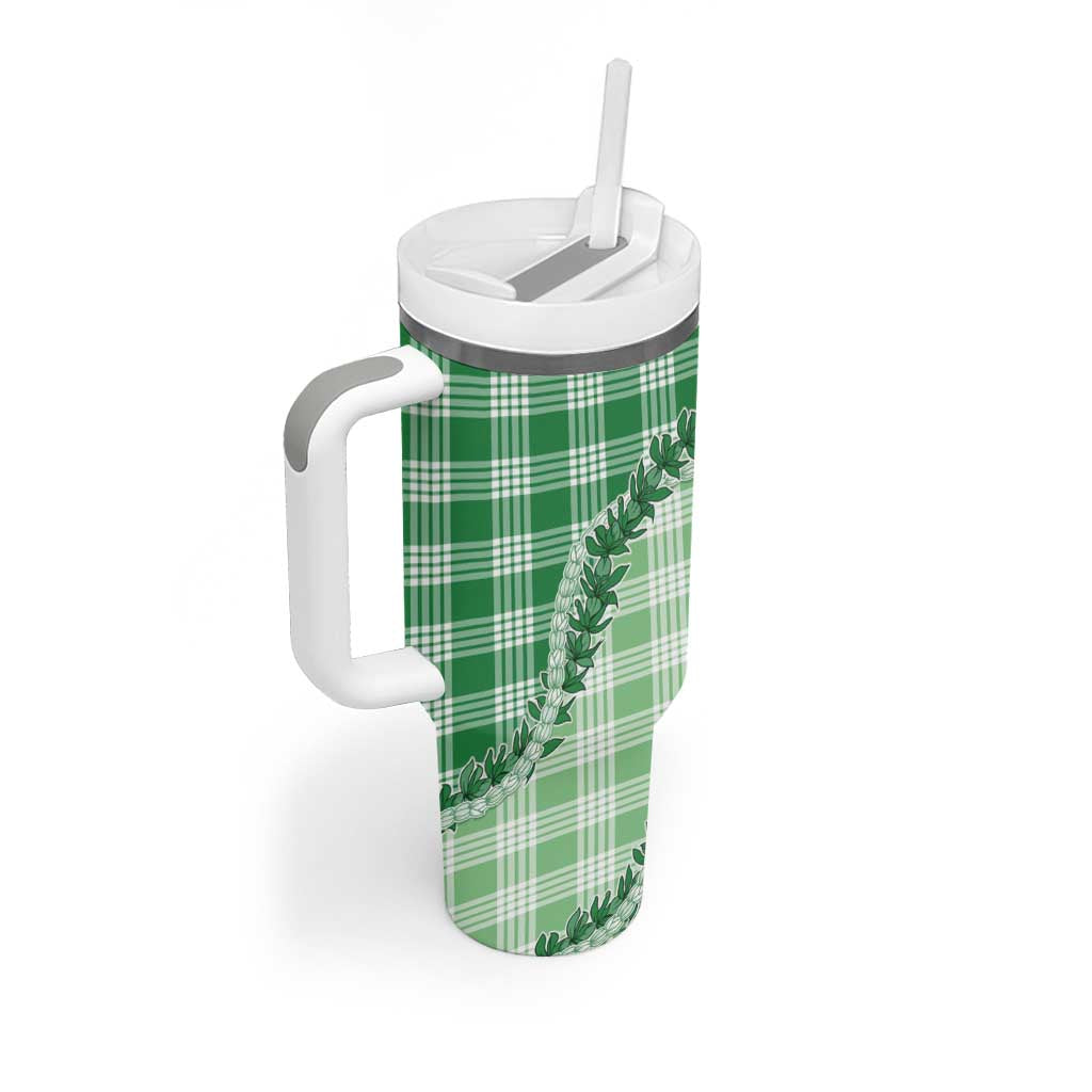 Green Hawaii Palaka Tumbler With Handle Hawaiian Pikake Lei