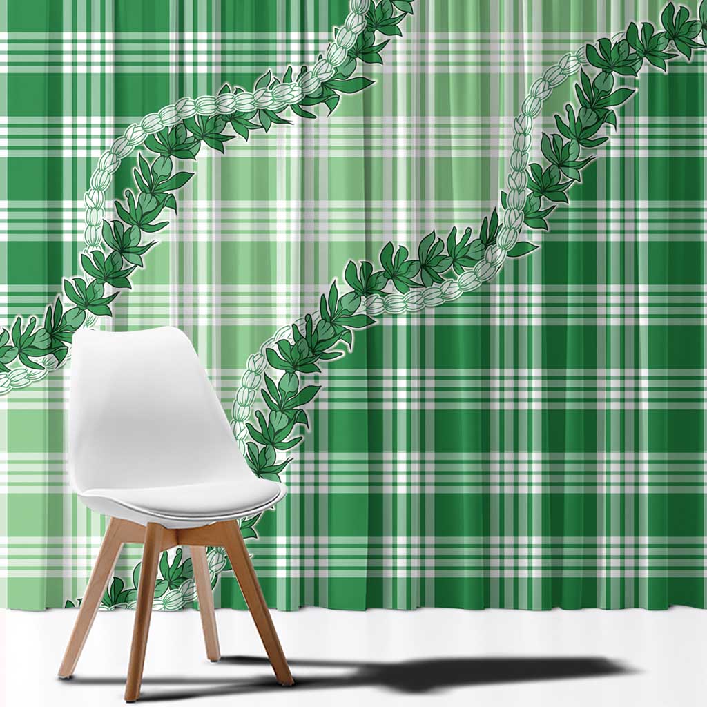 Green Hawaii Palaka Window Curtain Hawaiian Pikake Lei