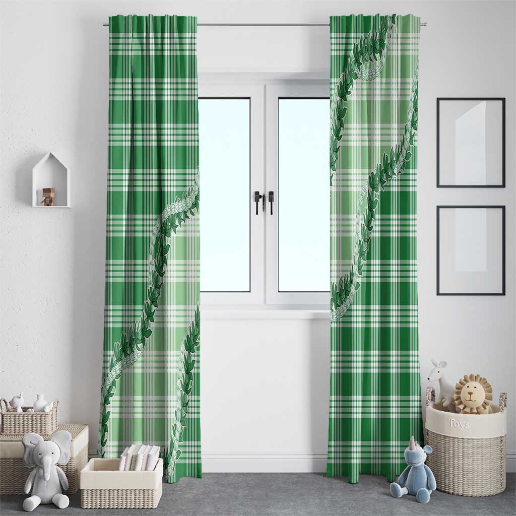 Green Hawaii Palaka Window Curtain Hawaiian Pikake Lei