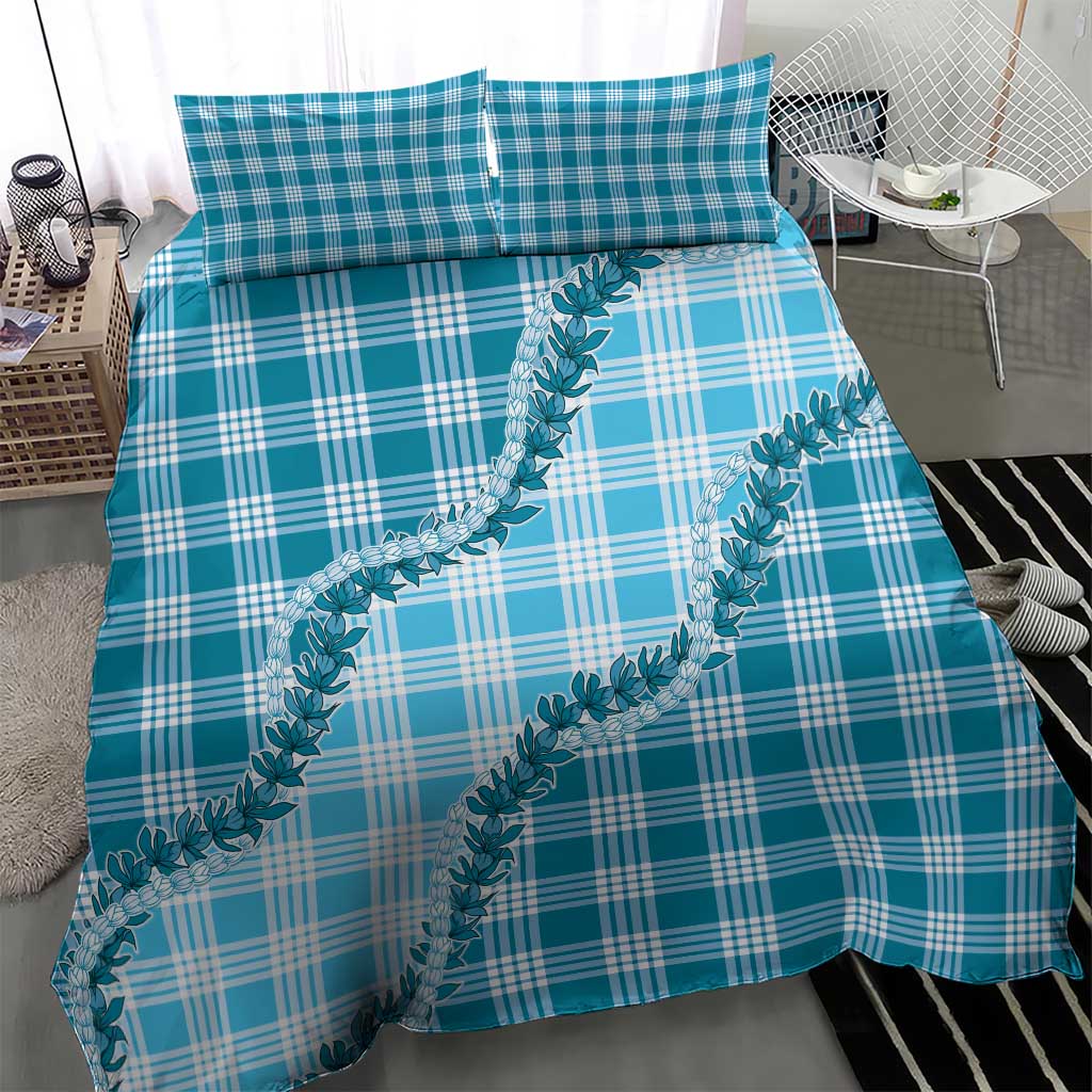 Blue Hawaii Palaka Bedding Set Hawaiian Pikake Lei