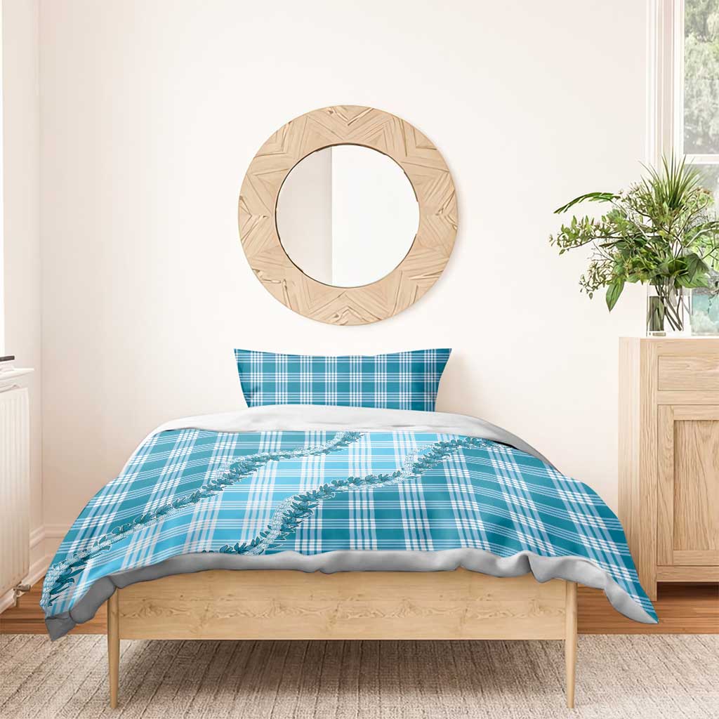 Blue Hawaii Palaka Bedding Set Hawaiian Pikake Lei