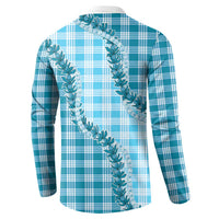 Blue Hawaii Palaka Button Sweatshirt Hawaiian Pikake Lei