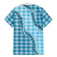 Blue Hawaii Palaka Family Matching Long Sleeve Bodycon Dress and Hawaiian Shirt Hawaiian Pikake Lei LT05 - Polynesian Pride